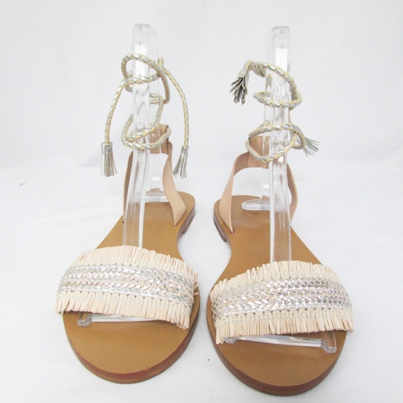 J. Crew | Raffia Beige Silver Wrap Flat Sandal - Picture 4 of 7